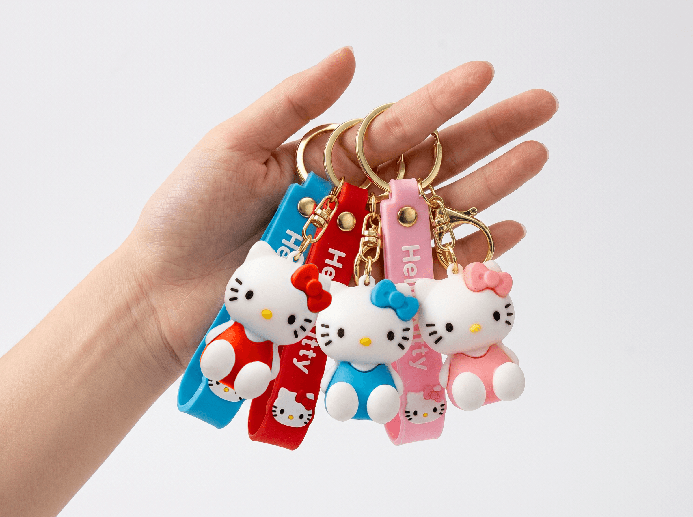 Back to School Cute Hello Kitty Keychain Cute 3D Figure Bag Charm Silicone Strap