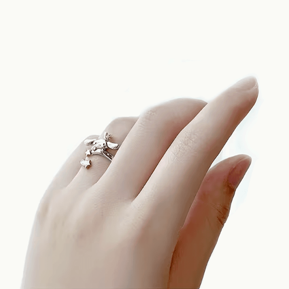 Sanrio Cute cartoon puppy ring worn on finger — adjustable stainless steel star charm jewelry